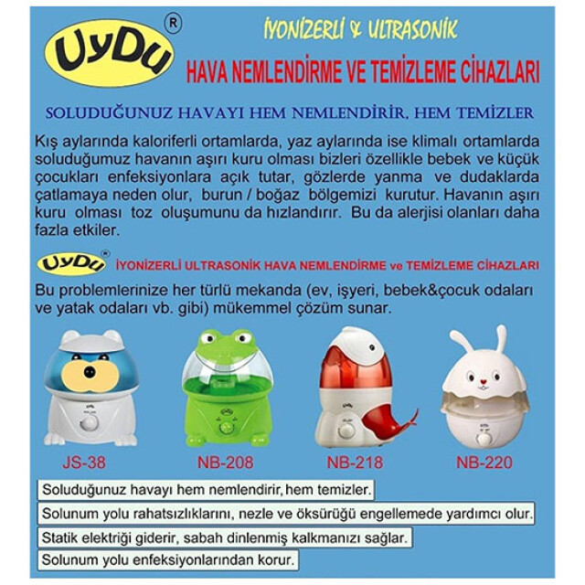 Uydu JS-38 İyonizerli & Ultrasonik Hava Nemlendirme Ve Temizleme Cihazı